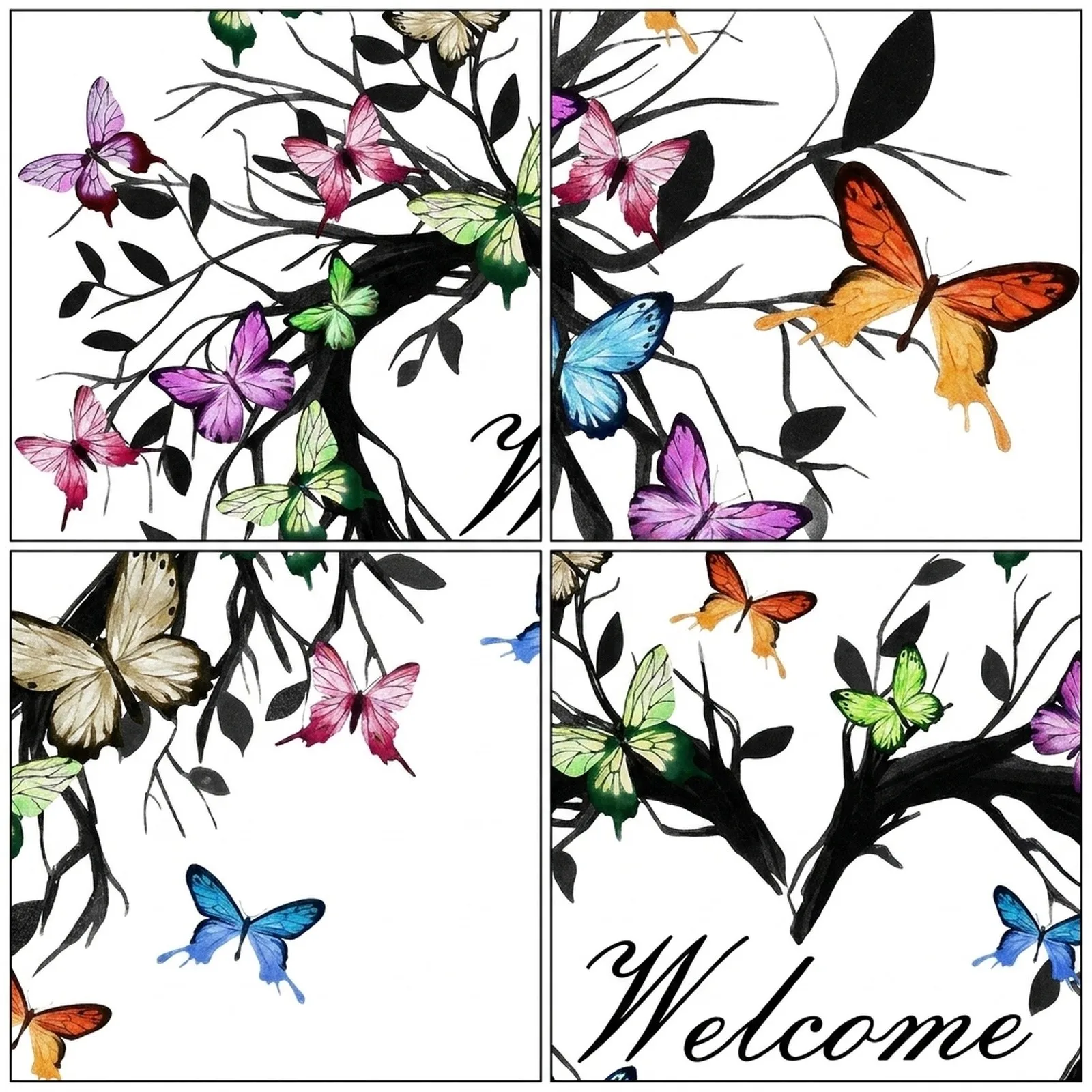 English Welcome Love Door Sticker  Beautiful Butterfly Garland PVC Wall Sticker  Suitable for Mirrored Plastic Objects