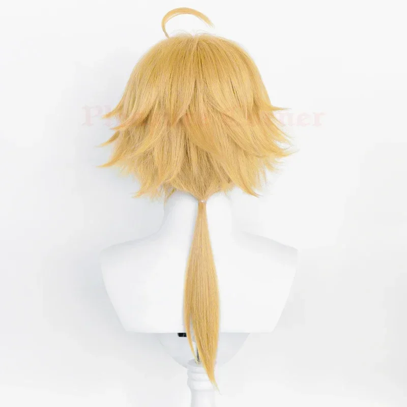 Genshin Impact Thoma Cosplay Wig Increased Volume Three-Dimensional Fluffy Design With Horn Yellow Wigs For Coser CMM221