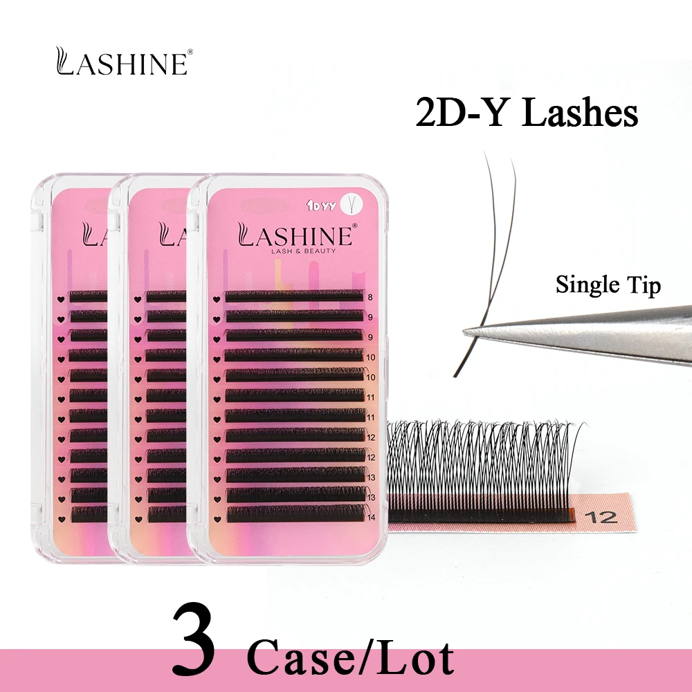 LASHINE 3 حالة طرف واحد 2D Y رمش تمديد YY جلدة مسبقة الصنع Y-شكل المشجعين مسبقة الصنع لينة ضوء رمش طبيعي ماكياج