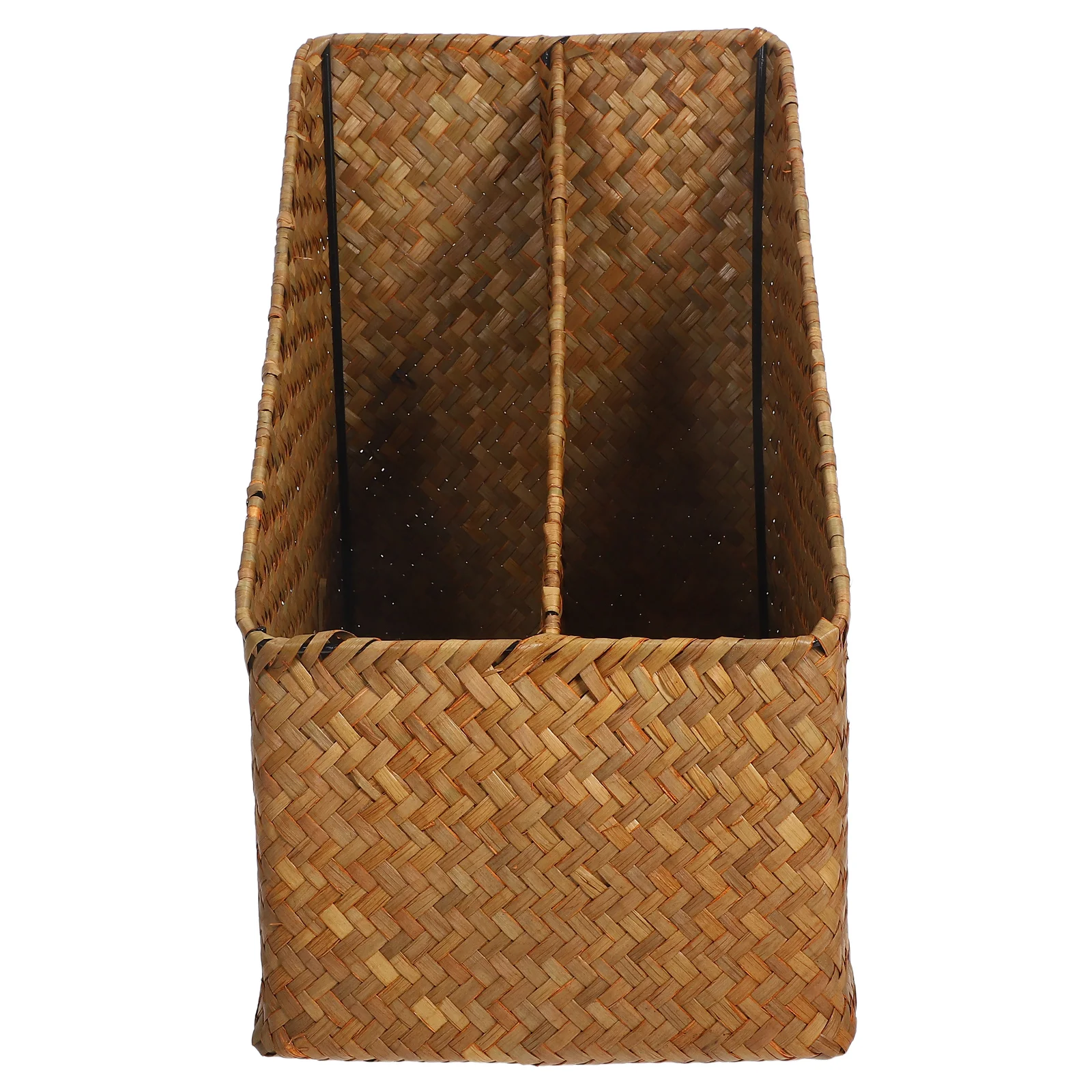 

Retro Woven Desktop File Organizer Storage Basket Bin For Documents Books Stationery Double Compartments Space Saving Tiered