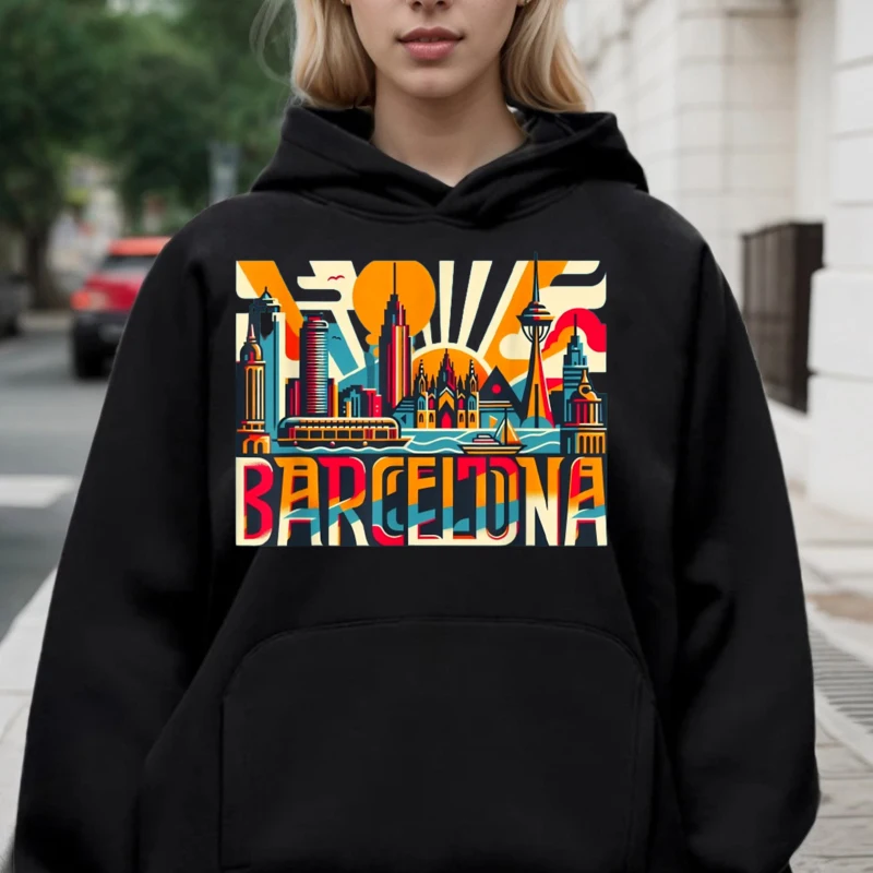 Cute Mens Hoodies Barcelona Espana Tee Barcelona Spain Letter Sweatshrt long Sleeve Funny Hoodies Crewneck