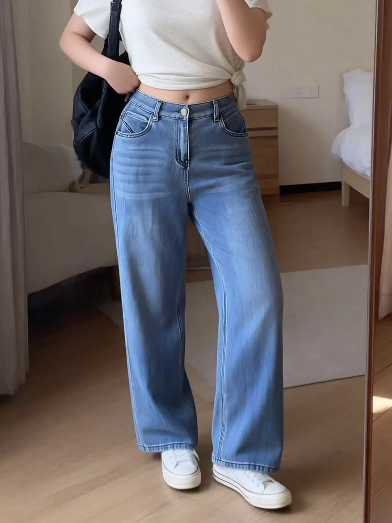 

High Waist Wide Leg Jeans Women's Spring Summer Slimming High Waist Straight Leg Jeans plus Size Cotton Denim Pants