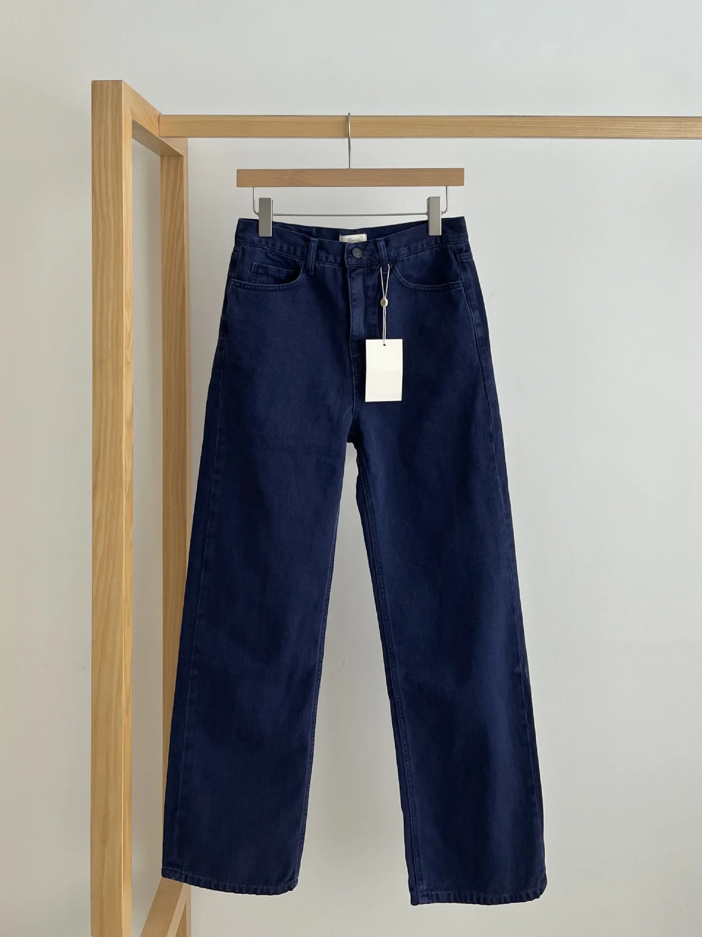 Waed Indigo Jeans casual Vita alta Gamba dritta Cotone Denim Vita alta Ribbonbits Faion da donna Autunno Nuovo arrivo