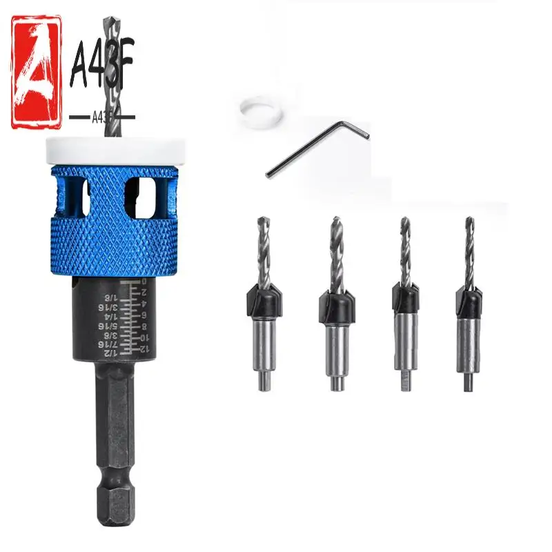

A43F-5 шт./компл. сверло с зенковкой и регулируемой ограничителем глубины, открывалка для отверстий с низким трением, сверло с потайной головкой, столярные изделия