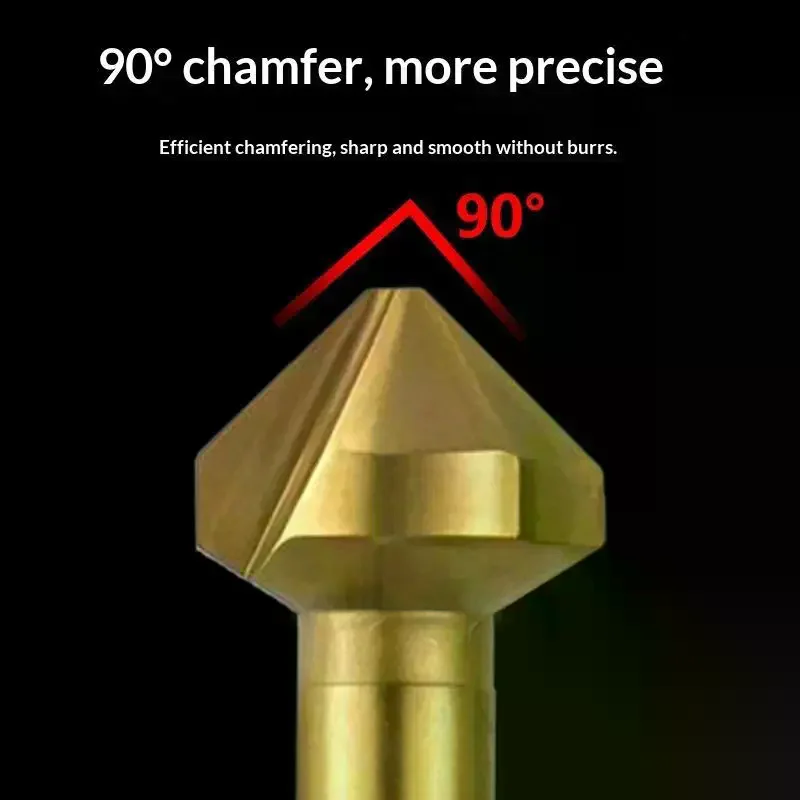 End Mill Cutter 3 Flute Round Shank 90 Degree HSS Countersink Deburring Tapered Drill Bit Chamfering - view 2