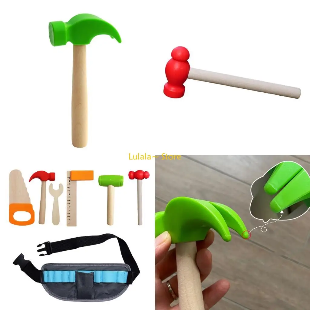 

Y4QA Детская обучающая игрушка для строительства, деревянный инструмент, молоток, гаечный ключ, линейка, образовательная игрушка