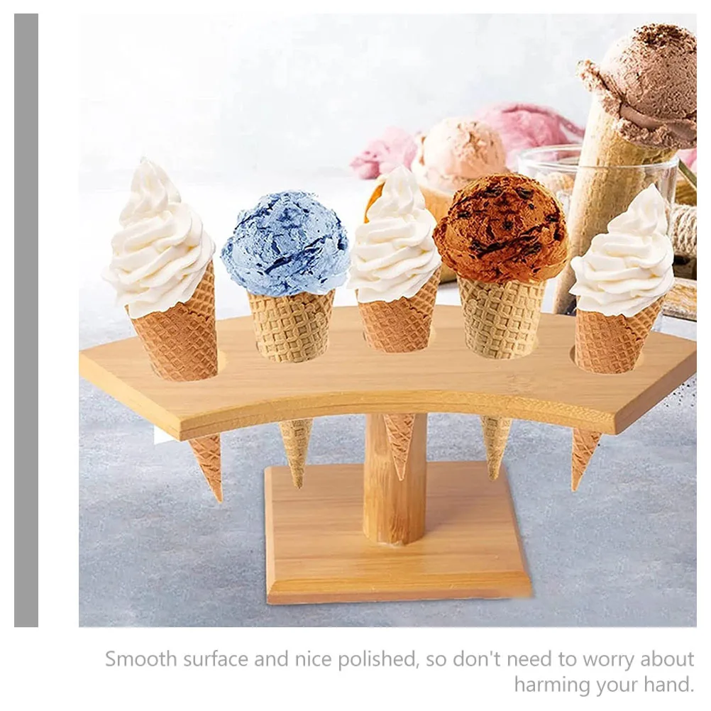 

Ice Cream Display Rack Wooden Cone Holder Stand Multi Functional Desktop Organizer for Cream Cones and Sushi Making
