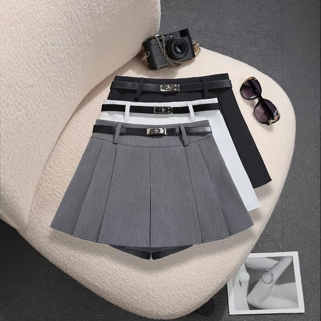 Solid Color Pleated Skirt Summer Women's High Waist Mini Skirt