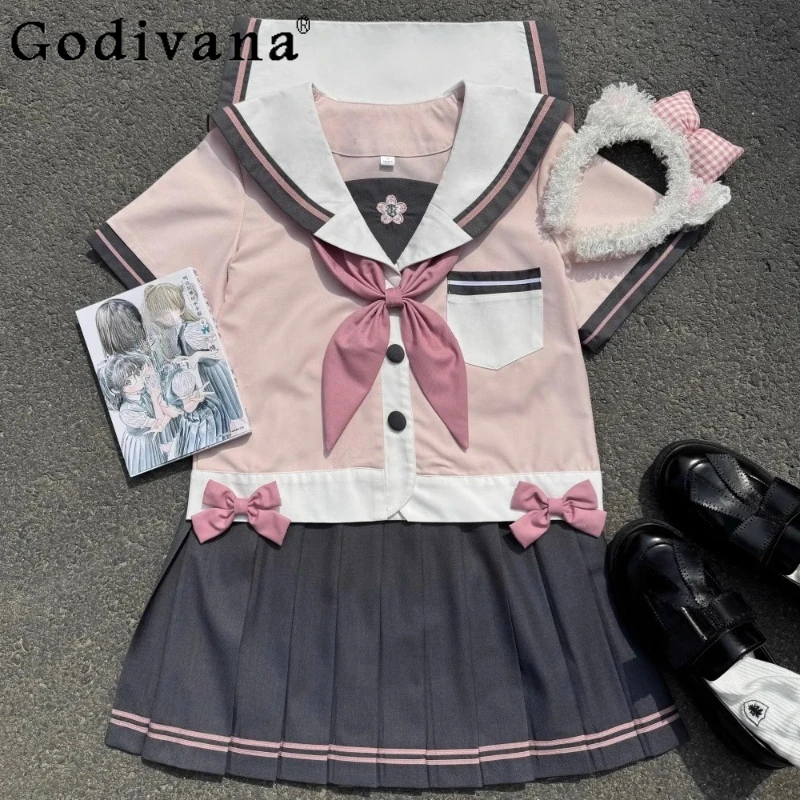 

Original Japanese JK Uniform Sailor Suit College Style Long-sleeved Lapel Top Short Skirt 2-piece Set Autumn New Student Outfits