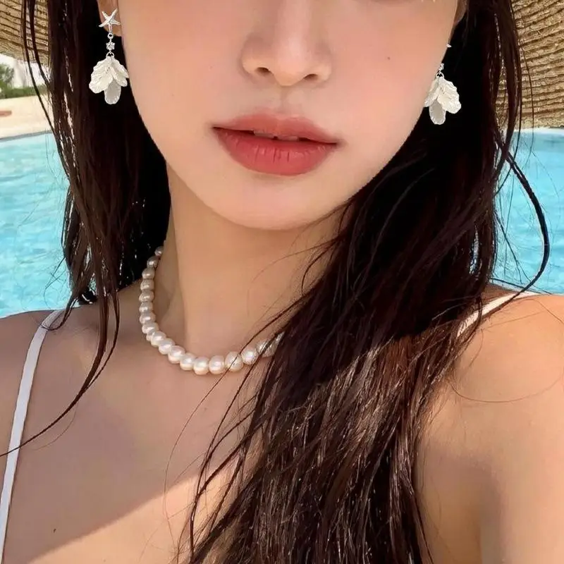 Fashion Starfish Shell Dangle Earrings Ocean Style Petal Drop Earrings For Women Summer Beach Vacation Jewelry