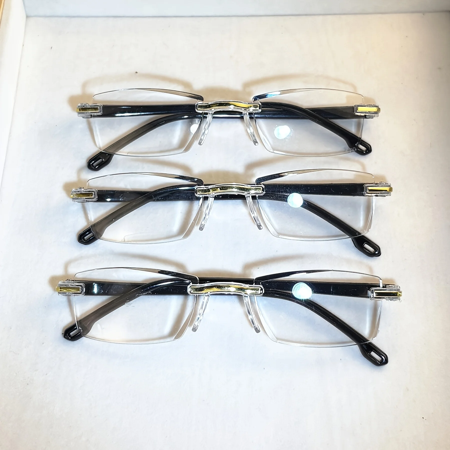 2er-Pack randlose Lesebrillen im Vintage-Stil – rechteckiger Rahmen, Blaulichtblockierung, Anti-Ermüdung, Unisex, leichter PC – Detail 5