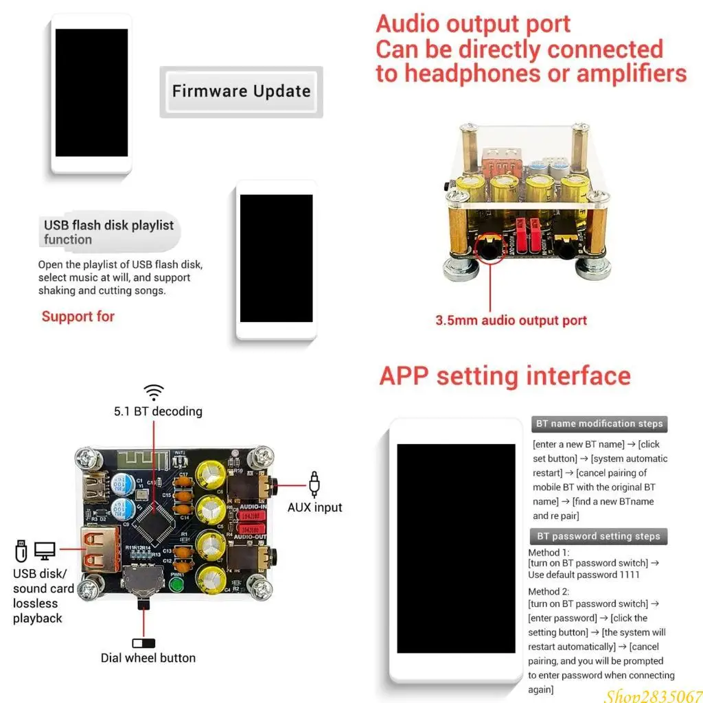 Advanced Isolation Bluetooth-compatible 5.0 Sound  Adapter 5V for High Resolution Sound 831F