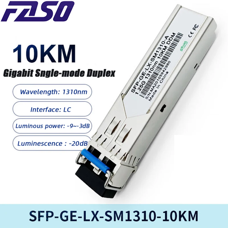 

FASO 1.25G SM SC DDM SFP+ Оптический модуль 1310 нм Одномодовый дуплексный оптоволоконный модуль 10 км, совместимый с переключателем Cisco... и т. д.