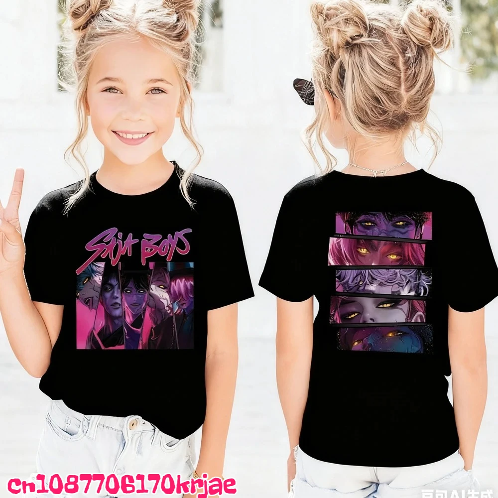 تي شيرت Kpop Demon Hunters للأطفال بأكمام قصيرة تي شيرت Saja Boys Kdis تي شيرت لطيف Kpop Demon Hunters Harajuku تي شيرت للأولاد والبنات
