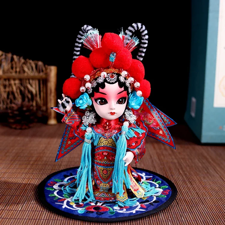 Chinese Traditional Peking Opera Character Facial Makeup Figurines Miniatures Crafts Silk Doll Tourism Souvenir Gift Home Decor