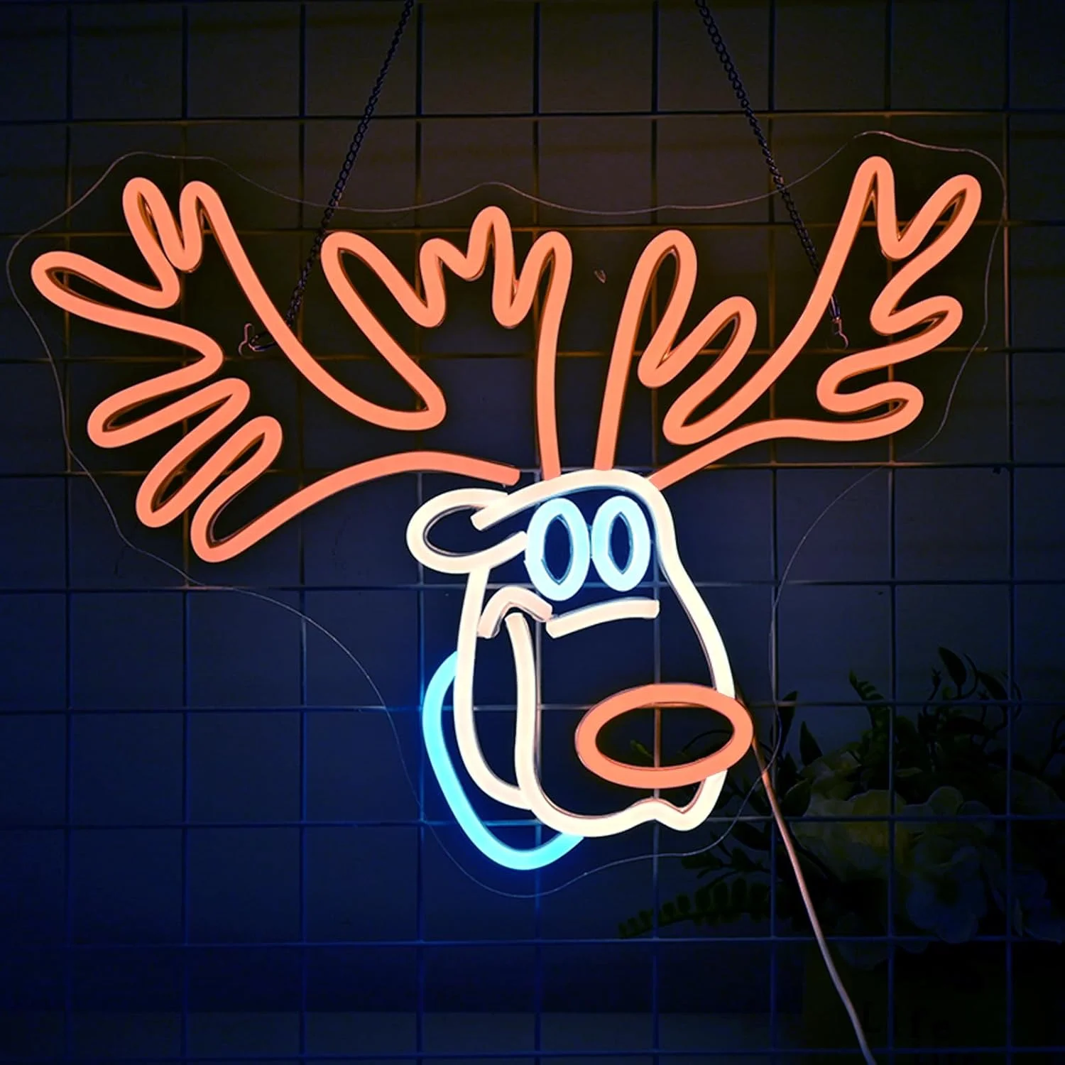 Christmas Deer Neon Decoration Antlers Neon Sign For Wall Decor Led Light Sign Room Decoration With Dimmer for Home Shop Party