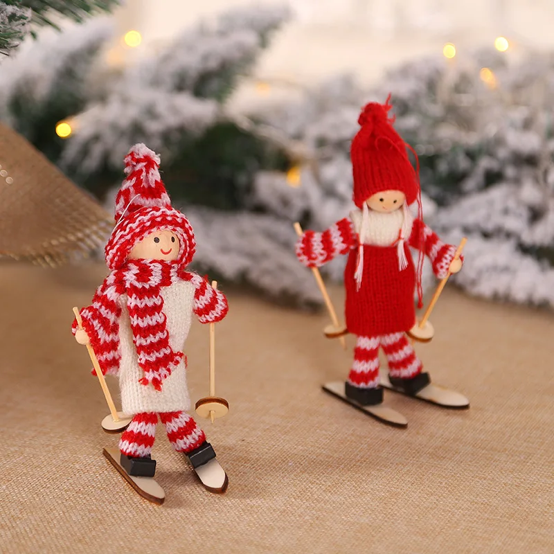 Weihnachten Dekorationen Kreative Weihnachten Ornamente Holz Ski Puppen Alte Mann Puppen Geschenke Weihnachten Baum Anhänger Mini Puppen