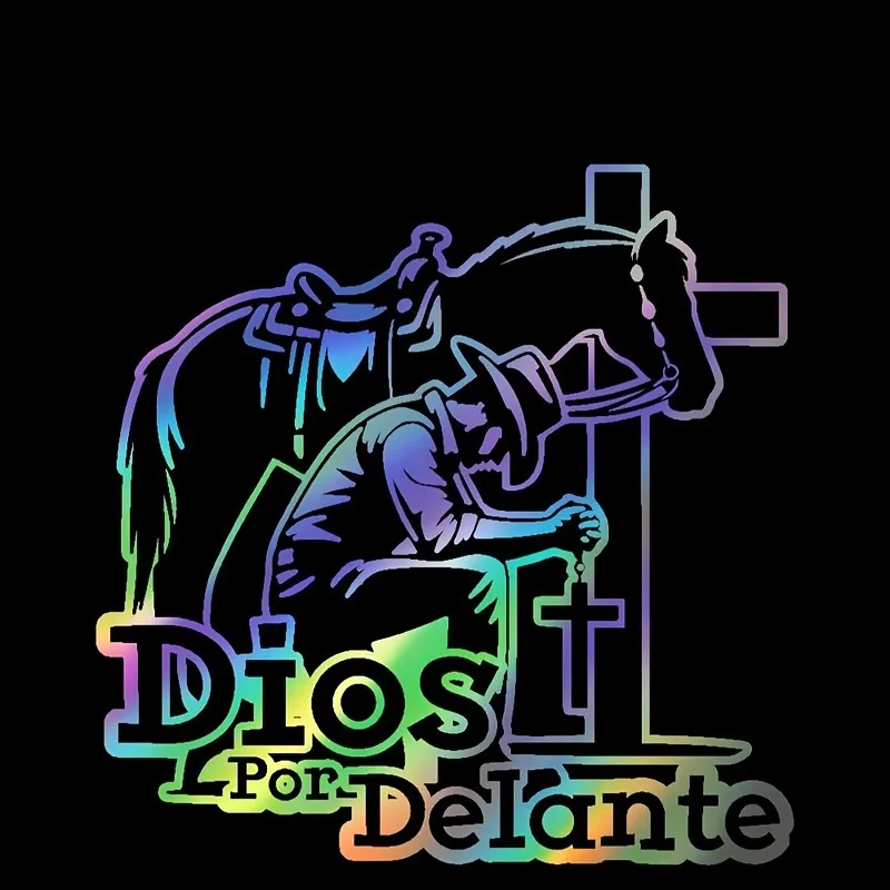 

Spanish Religious Car Sticker - a Praying Hand with God (Dios) Sticker Featuring a Christian Cross, Made of Laser Glossy Vinyl