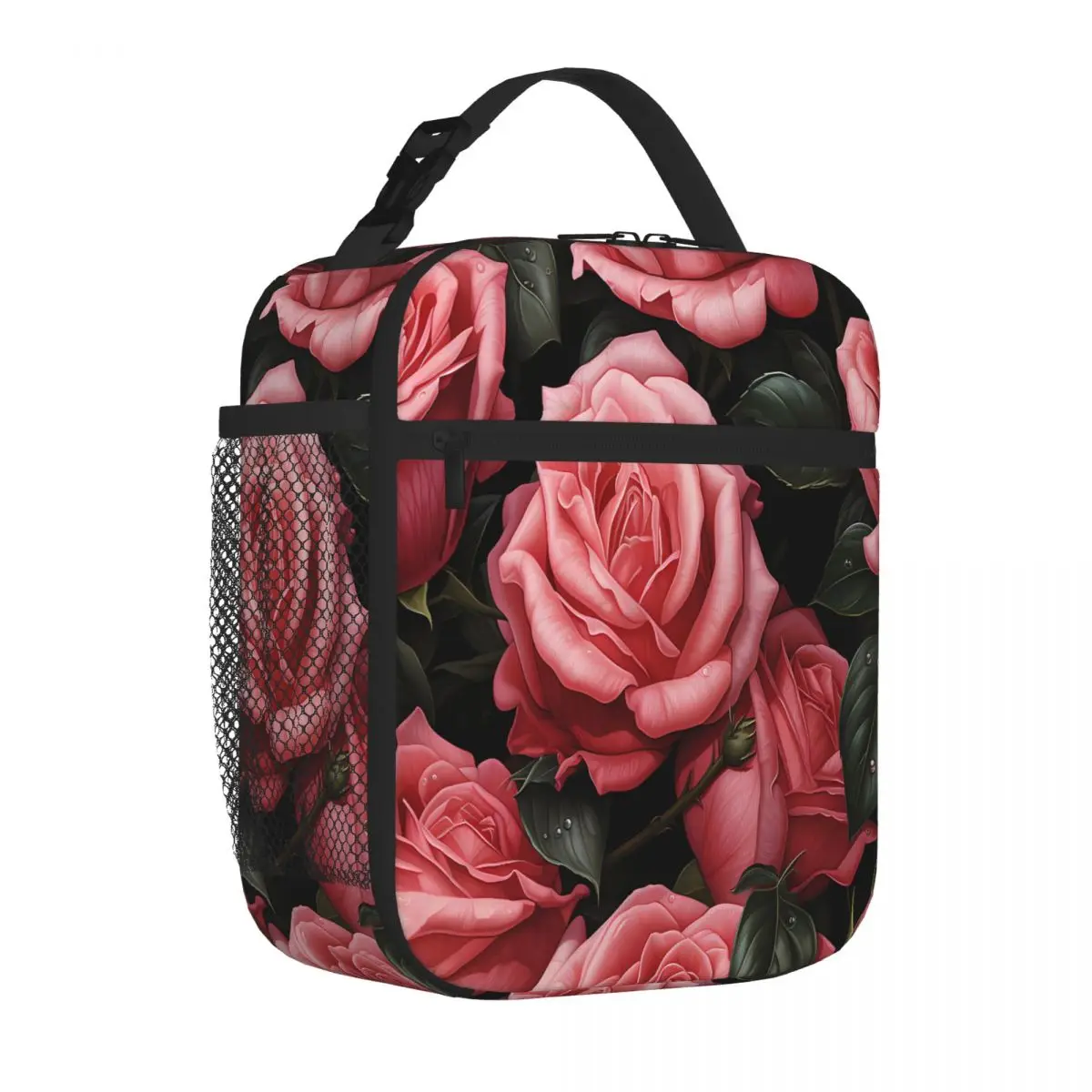 Bestselling Pink Roses Pattern Light Luxury Thermal Lunch Bag Elementary School Insulated Lunch Bag