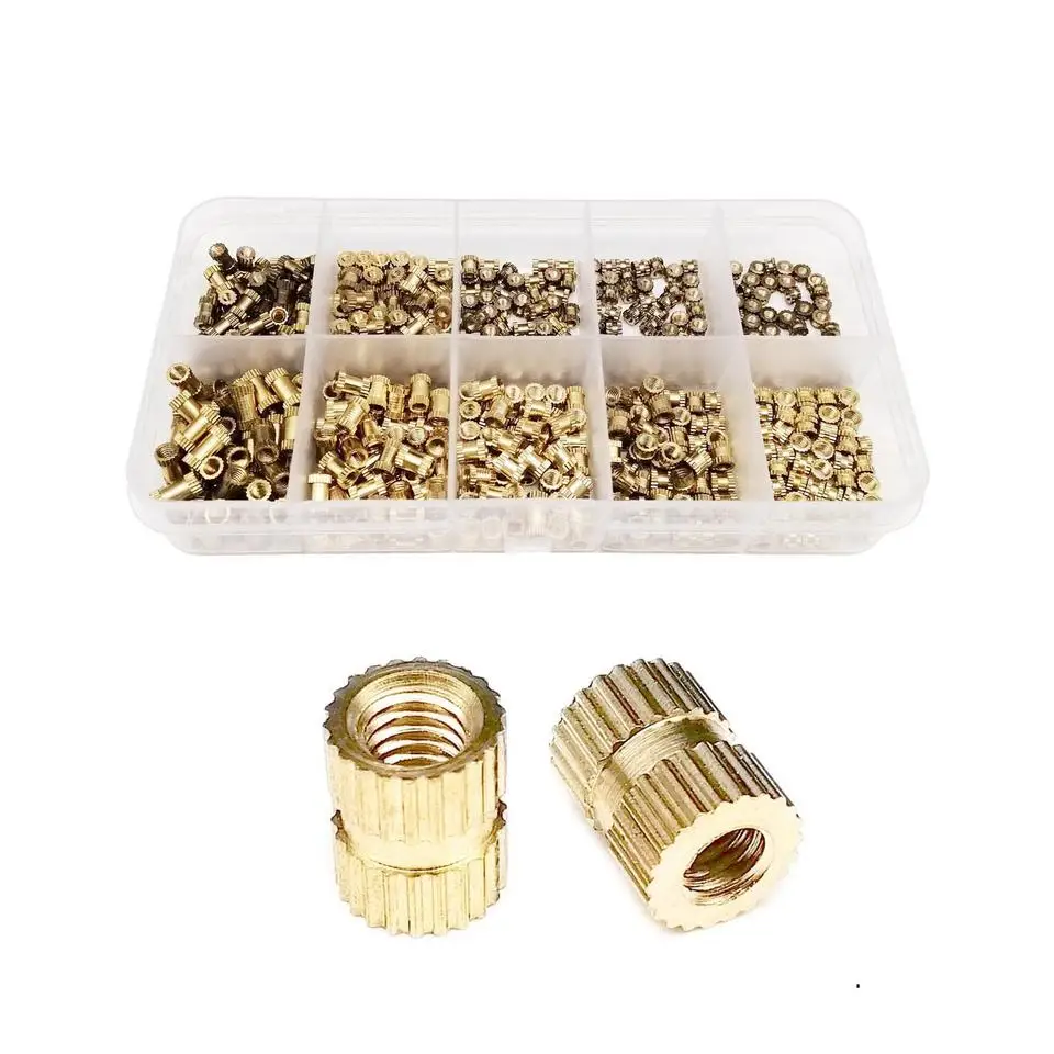 AXK  200/500pcs Brass Insert Nuts Kit Female Threaded Insert Set Knurled Nuts Assortment Kit M2 M2.5 M3