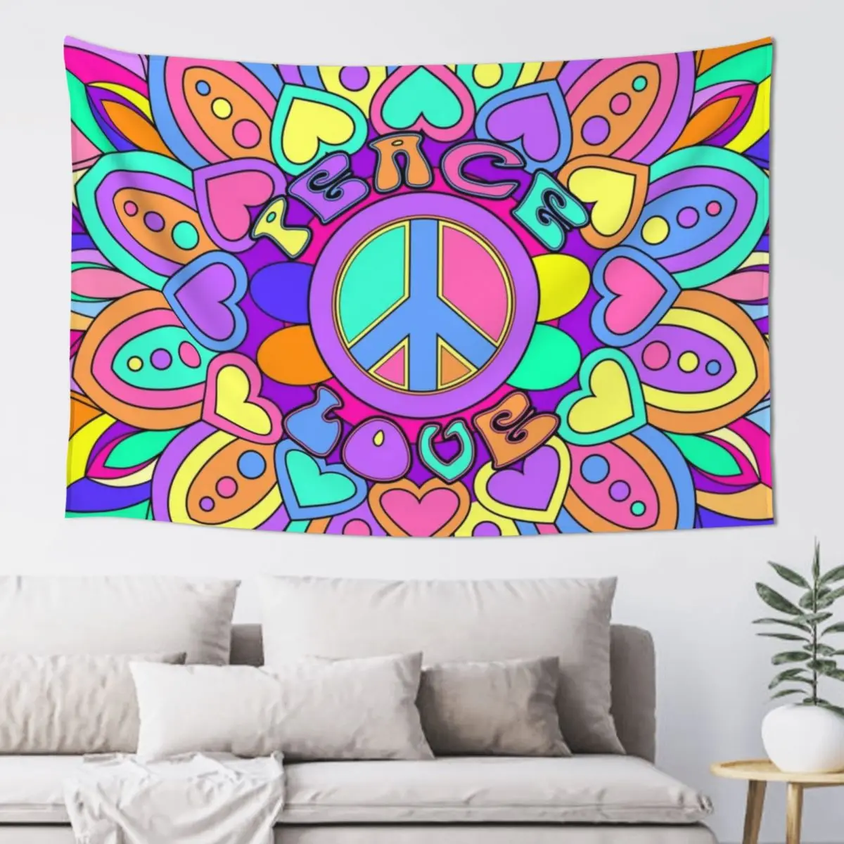 

Peace and Love Psychedelic Hippie Mandala Tapestry Nordic Home Decor Home Decorators Tapestry