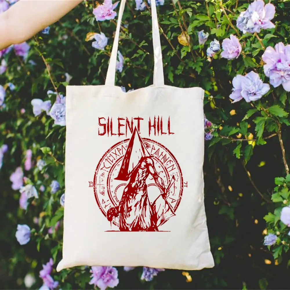 Silent Hill Canvas Tote Bags Custom Fashionable College Daily Use Recyclable Shopping Bag Sustainable Foldable Insulated Custom