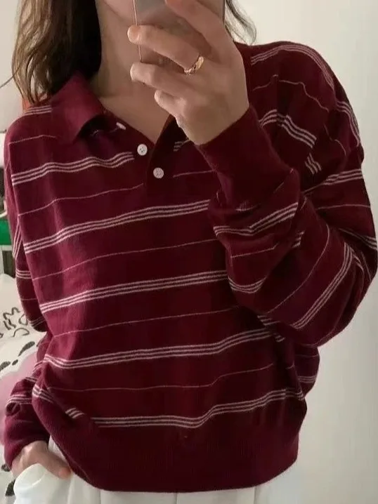 الرجعية Sle طويلة Sve محبوك سترة فضفاضة تناسب الخريف جمع المرأة Faion طوق irt شريط نمط فتاة في سن المراهقة #2