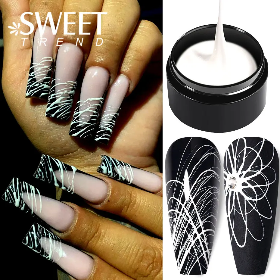 Spider Wire Gel Nail Polish Flower Lining Drawing Painting UV LED Gel Polish Varnish  Black White Color Strong Stretch Lacquer