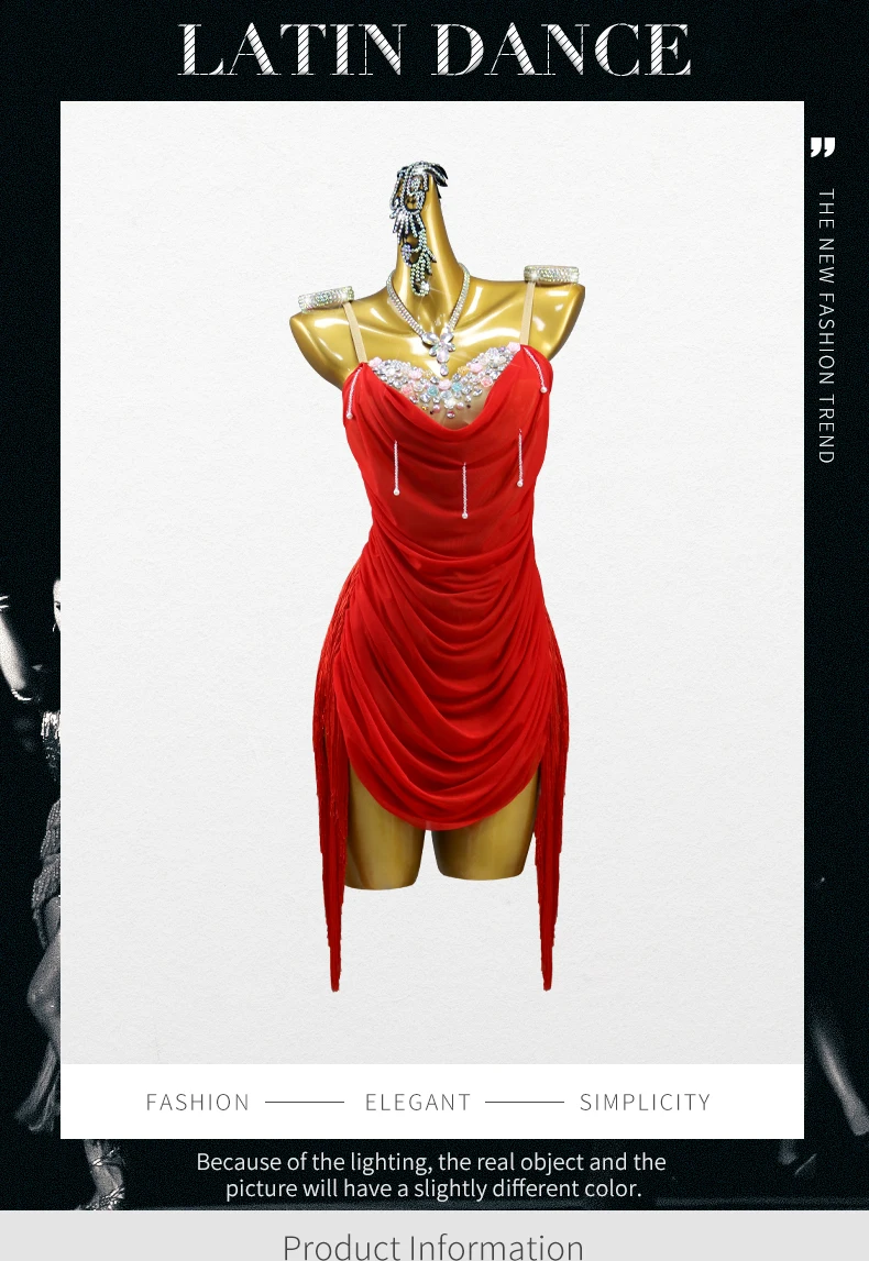 2026 Lateinamerikanisches Tanzkleid, Trainingskleidung, Damen, amerikanischer Rock, Bühnenkostüm für Tanzveranstaltungen und Wettbewerbe, Fransenanzug, sexy Mädchen, Bühnenkabarett – Detail 2