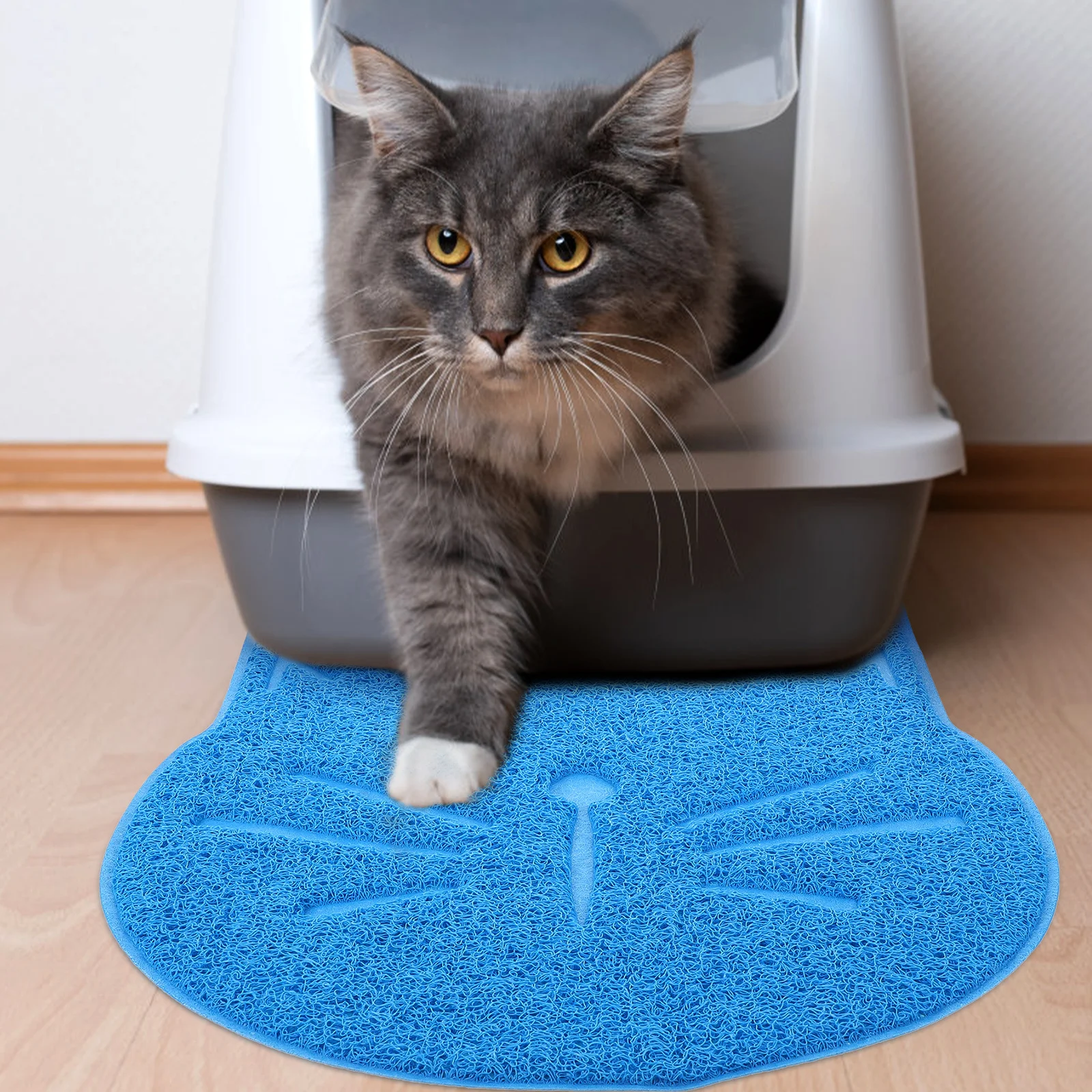 

Cat Shaped Pet Mat 38x38cm Blue PVC Non Skid Waterproof Easy Feeding Mats Placemat Bowl Dish Eating Pads Home Decor