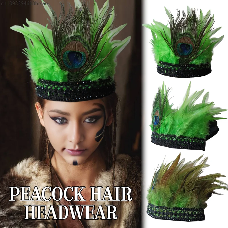 قبعة رئيسية هندية لمرحلة الأداء، أغطية رأس من الريش، أغطية رأس للمهرجانات، تاج شعر فاخر، مرحلة الرقص، ربطة شعر على المنصة