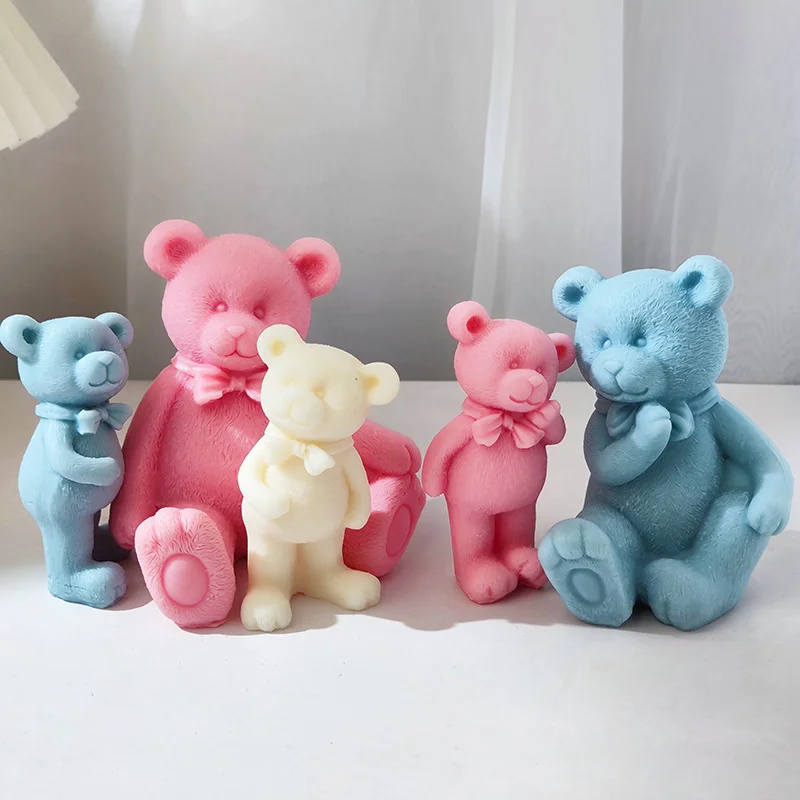 

3D Bear Family Aromatherapy Candle Silicone Mould DIY Handmade Soap Plaster Ice Cube Baking Mold Gypsum Craft Decoration Mold