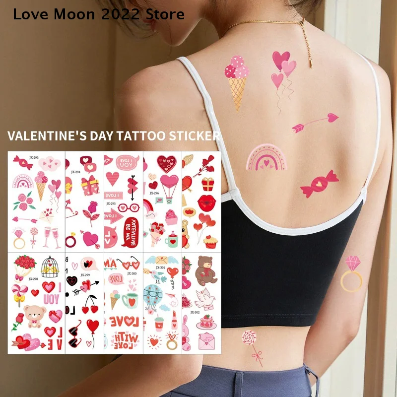

10 листов водонепроницаемые временные татуировки ко Дню святого Валентина, товары для вечеринок на день Святого Валентина, декор для тела для женщин, свадебные наклейки