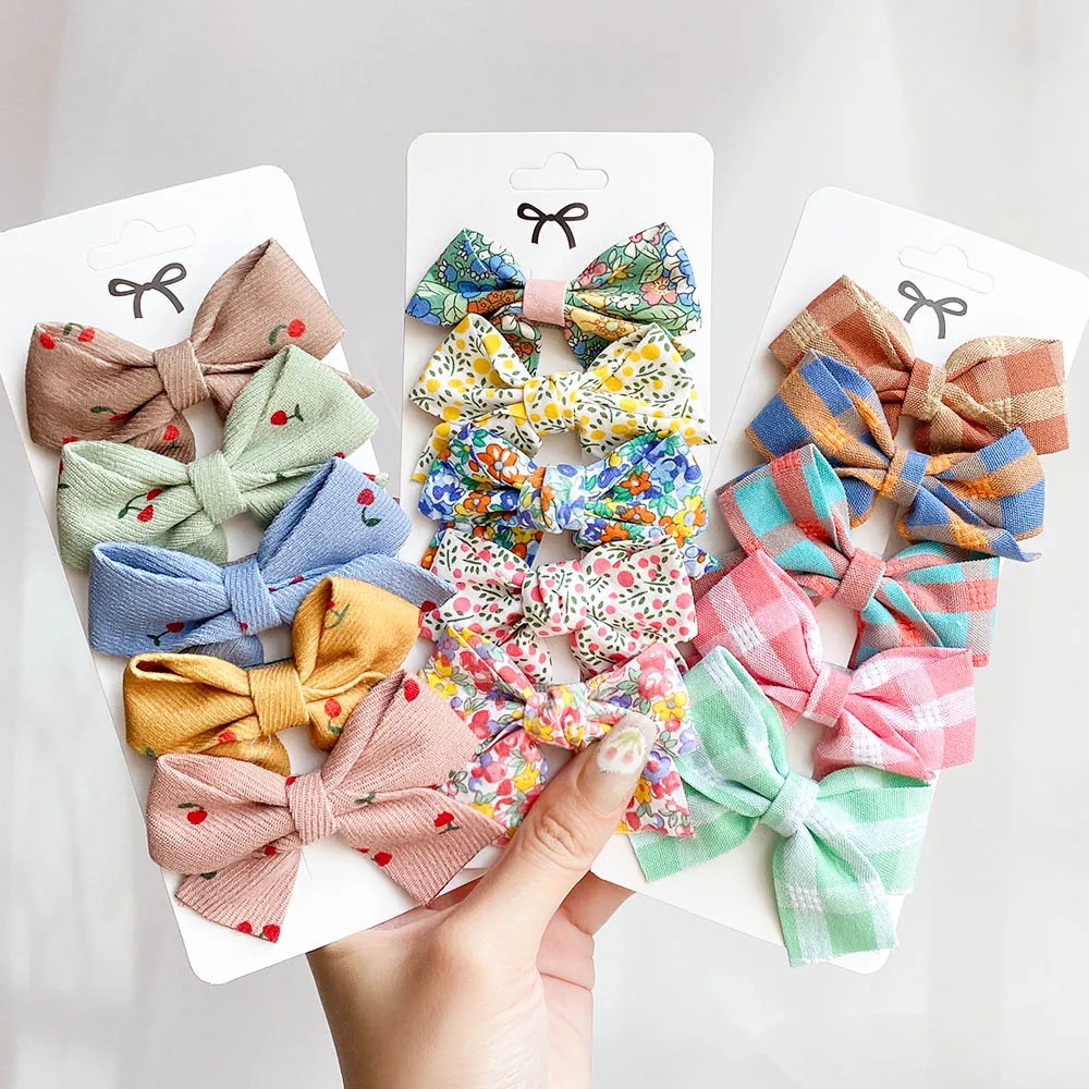 5Pcs/Set Hairpins for Kids Cute Plaid Print Star Sweet Headband Hair Clips Children Girls Barrettes Fashion Bow Accessories