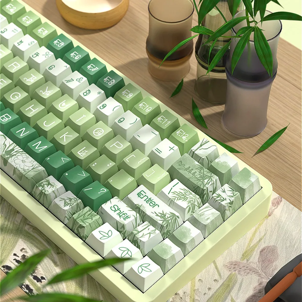 

PBT Keycaps 138/158 Keys, Cherry, Bamboo Forest Ink Theme, Personalized Keycaps, For Cherry MX 104/87/61 Mechanical Keyboards