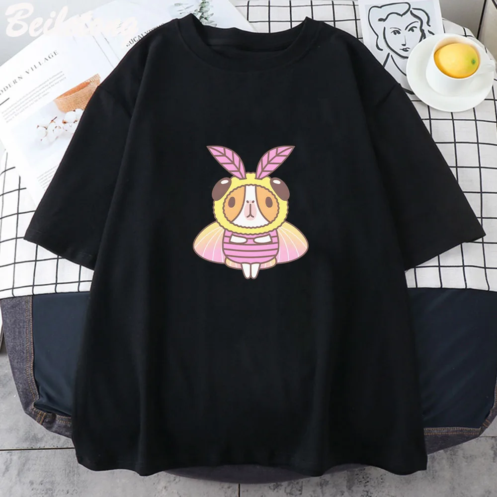 Guinea pig in Rosy Maple Moth Costume T Shirt Cartoon Anime 100% Shirt Cotton Mens Tshirt Harajuku Women Fashion Tops Tee-shirt