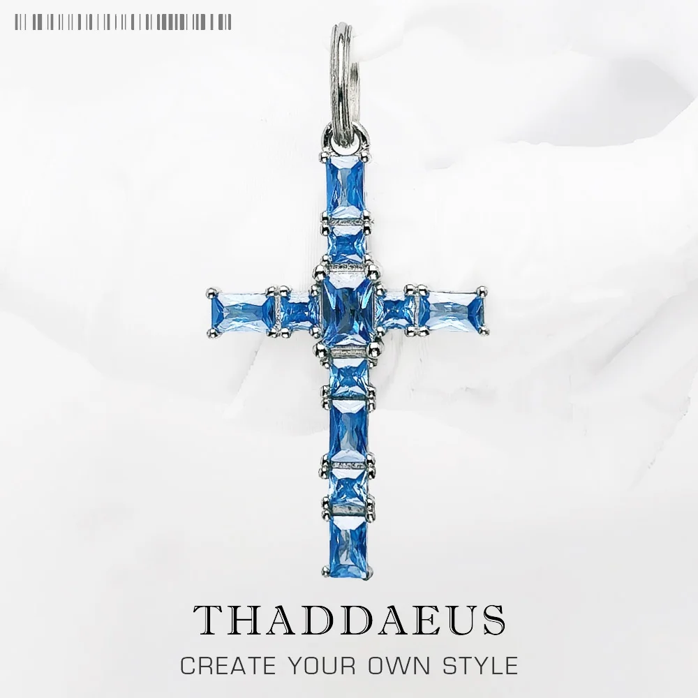 

Pendant Cross with Aquamarine Stones Brand New Fine Jewelry 925 Sterling Silver Accessories Romantic Gift For Woman