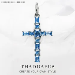 Pendant Cross with Aquamarine Stones Brand New Fine Jewelry 925 Sterling Silver Accessories Romantic Gift For Woman