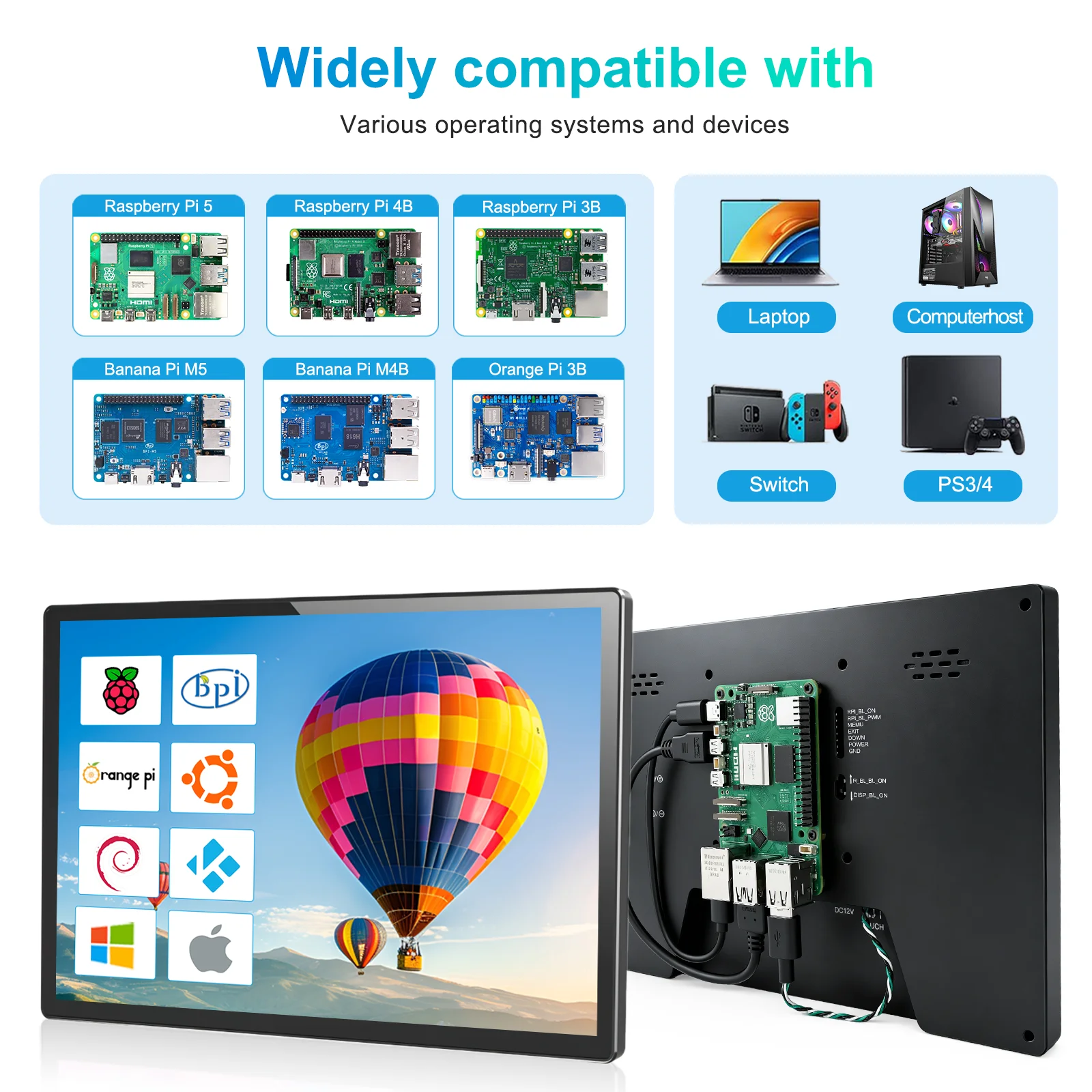 Unew 10.1 Inch 1920x1200 60Hz Touch Monitor for Raspberry Pi 5 4 3, Ideal for Python DIY Projects Embedded Back Cover Cooling