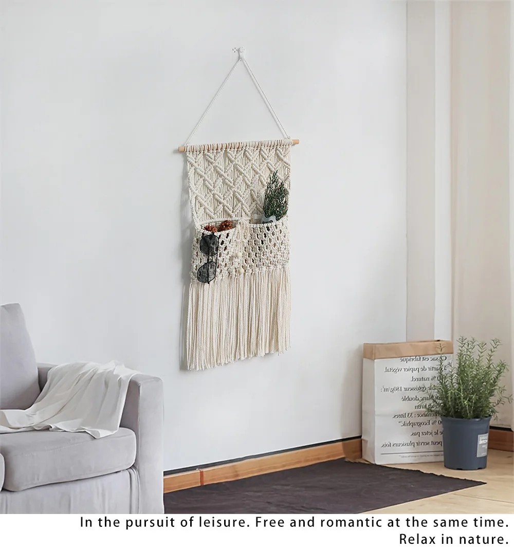 Woven Boho Macrame Tapestry Room Decor Storage Rack Home and Decoration for Bedroom Wall Aesthetics Decorating Items Ornaments