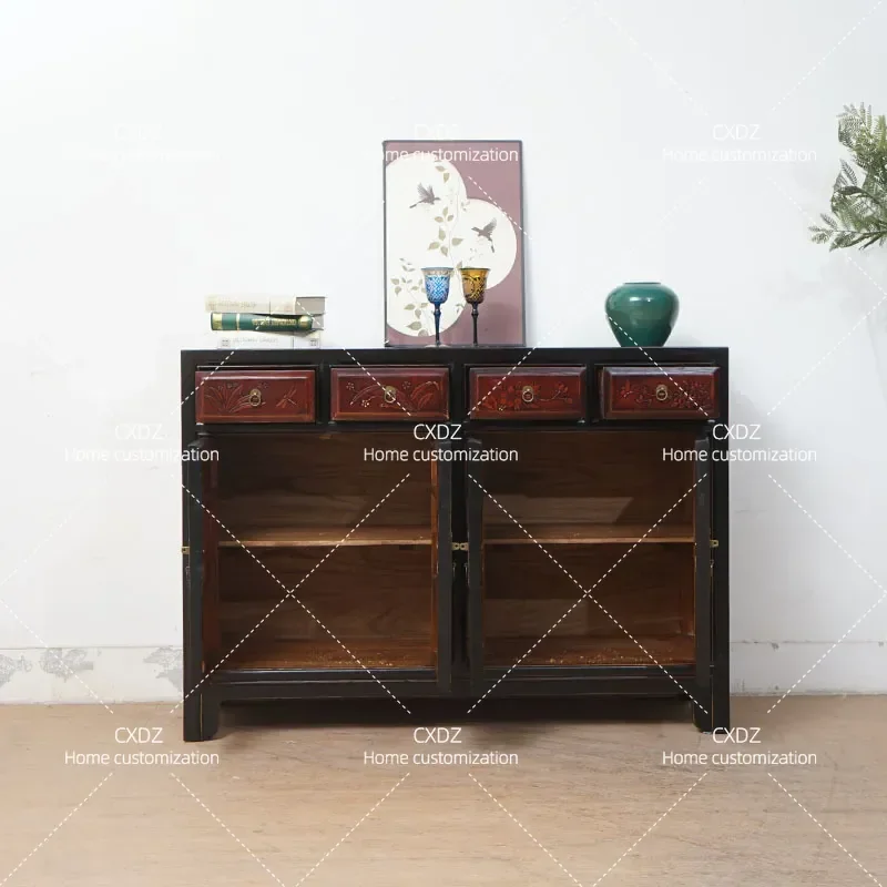 Antique shoe cabinet New Chinese-style entrance cabinet All solid wood dining side  Old decorative storage cabinet
