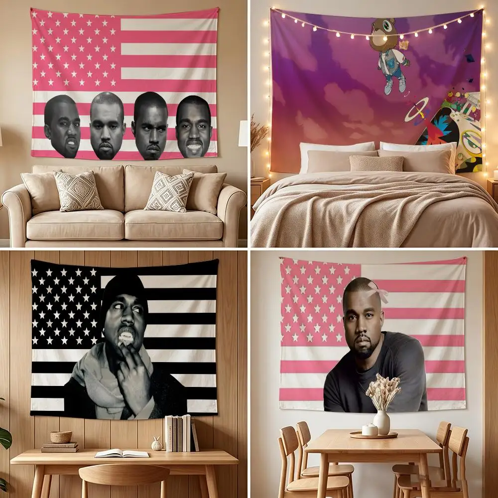 Rapper Singer K-Kanye West Tapestry Custom Living Bedroom Party Dormitory Interior Wall Bohemian Decoration Attached Clip