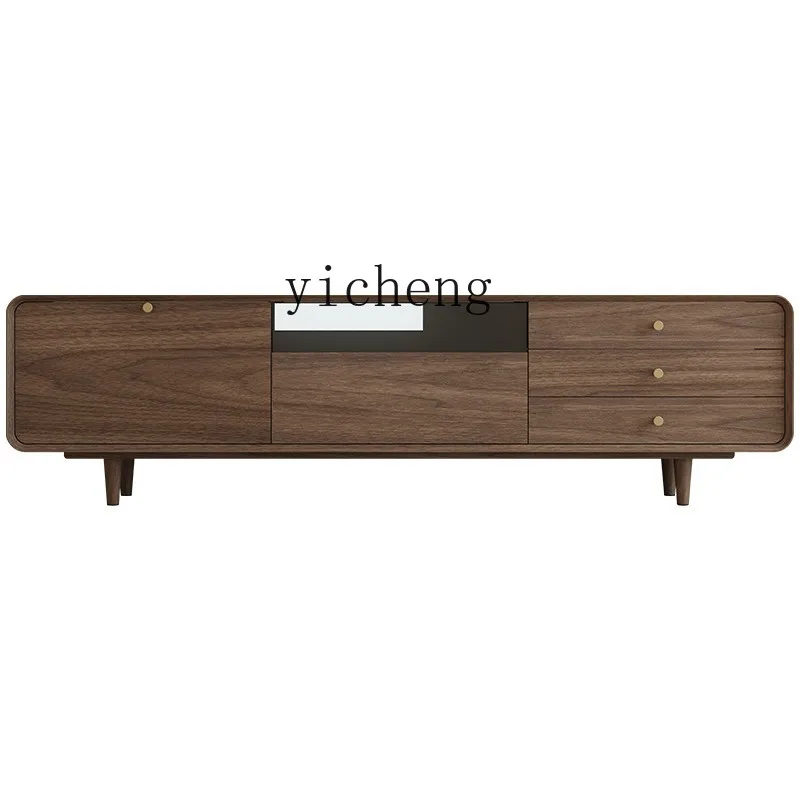 

ZK Walnut Color Living Room Storage Organizer Simple Solid Wood TV Stand