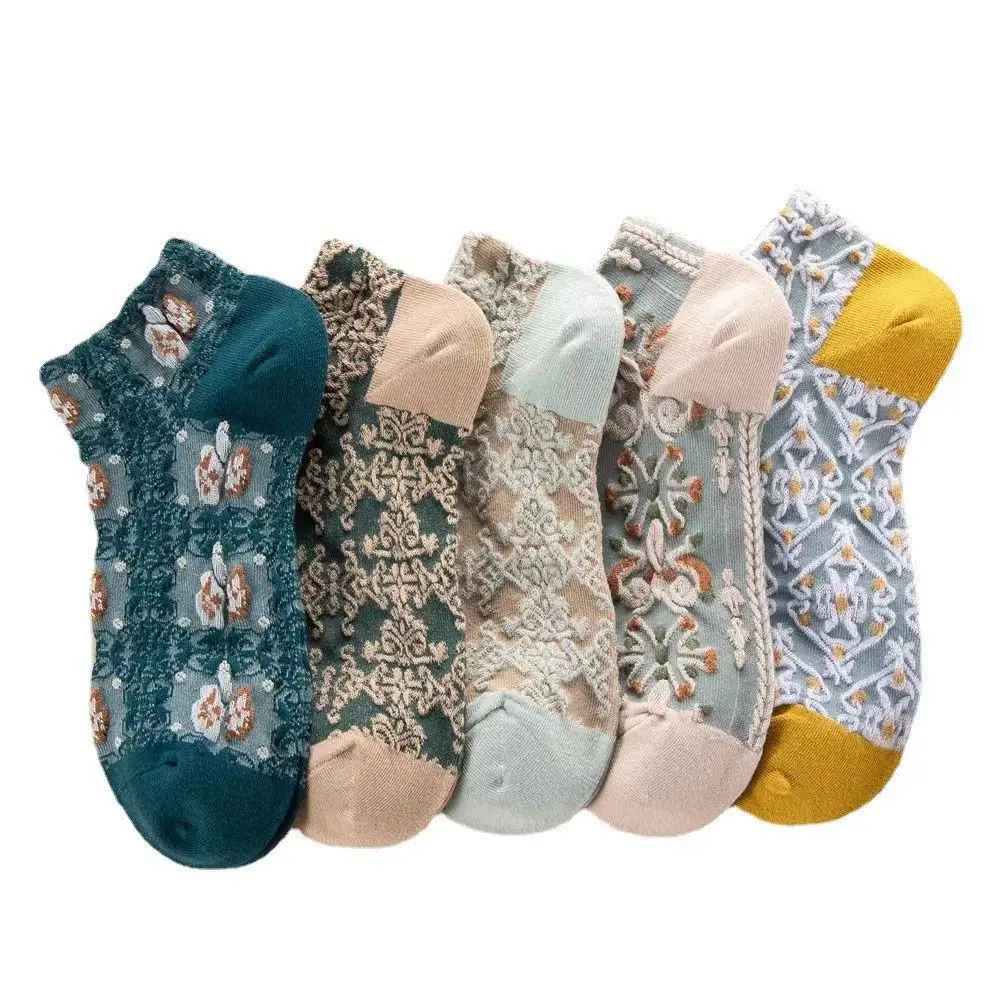 5 Pairs Women's Socks Shallow Mouth Female Sock Breathables Solid Color Simple Spring Summer Explosion Palace Style Relief Socks
