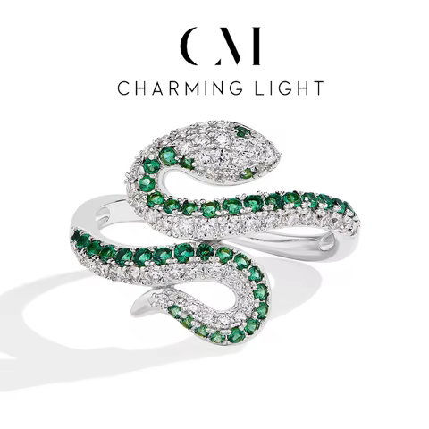 CHARMING Original Snake Moissanite Rings Handmade Lab Diamond Open Ring S925 Silver men Woman Party Fine Jewelry Gifts Wholesale