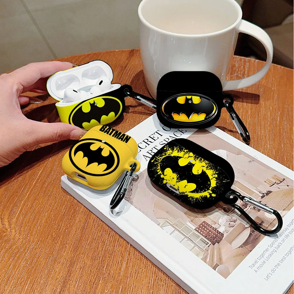 Anime antiurto per Batmans custodia protettiva lucida per auricolari per PC rigido HD per AirPods 1 2 3 Pro Pro2 con gancio in metallo