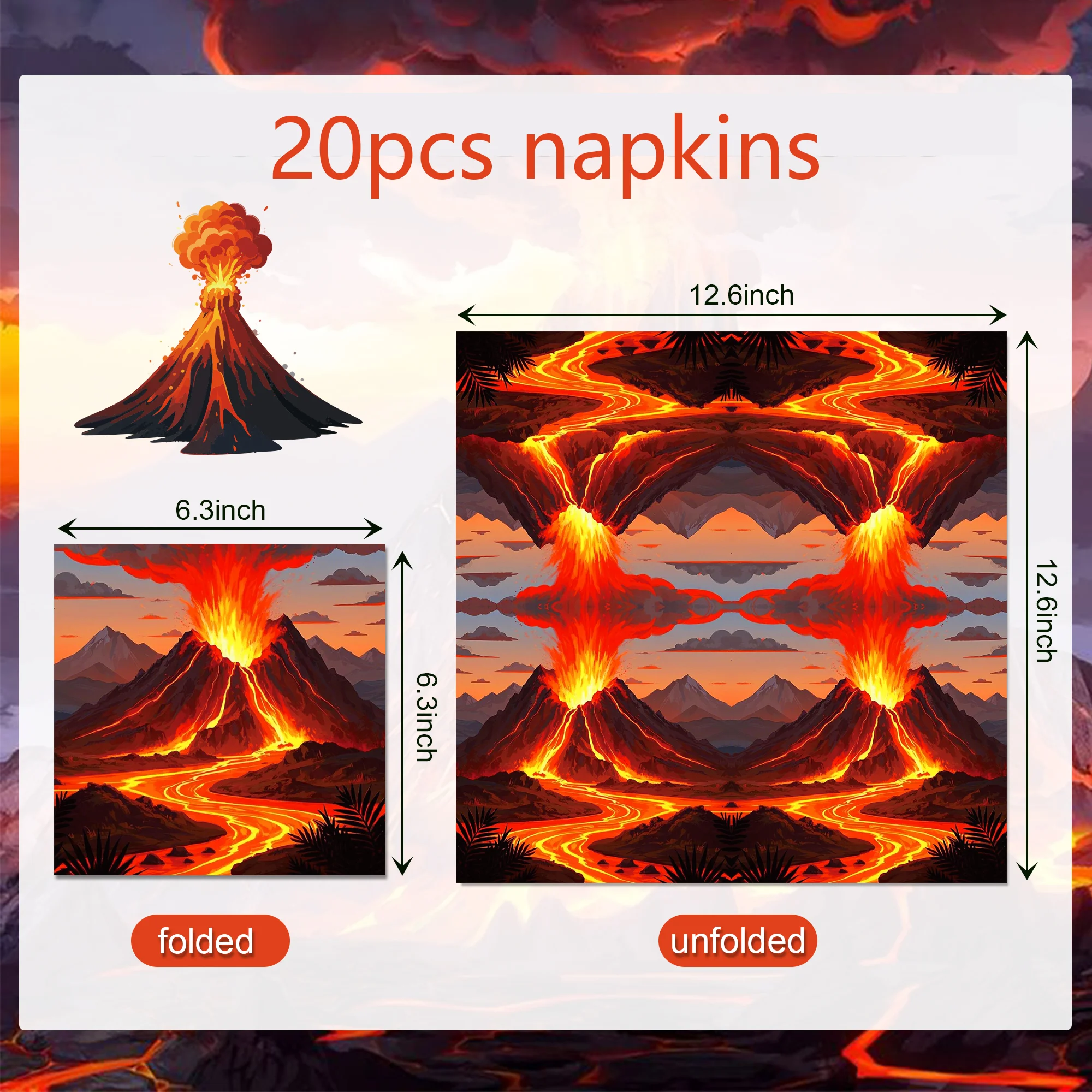 20-Pack 2-Ply Volcanic Eruption Pattern Square Paper Napkins, Disposable Party Napkins For Birthday,Tissues Bathroom Hand Towels