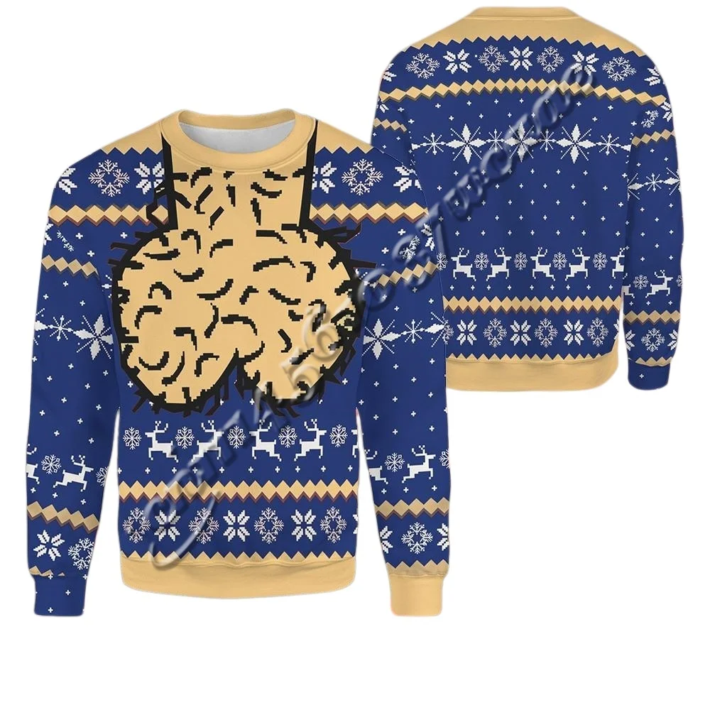 Ugly Christmas Sweater Kollektion Lustiger Scherzartikel Schneeflocke Rentier 3D-Druck Rundhals Herbst Winter Sweatshirt Familien-Set – Detail 4
