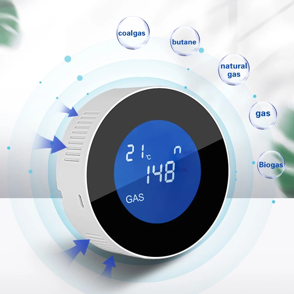 Tuya Wifi Natural Alarm Sensor With Temperature Function Combustible Gas Leak Detector LCD Display Smart Life App