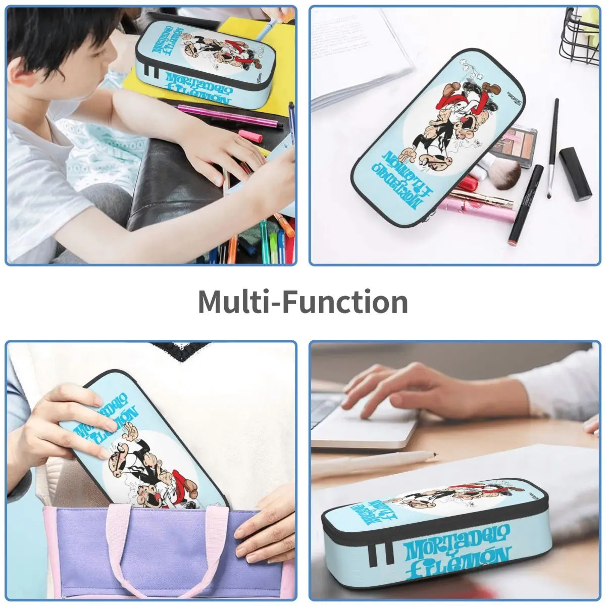 صندوق أقلام ذو سعة كبيرة Mort & Phil Mortadelo Y Filemn للوازم المكتبية بطبقة مزدوجة حقيبة أقلام رصاص للنساء حقيبة مكياج هدية